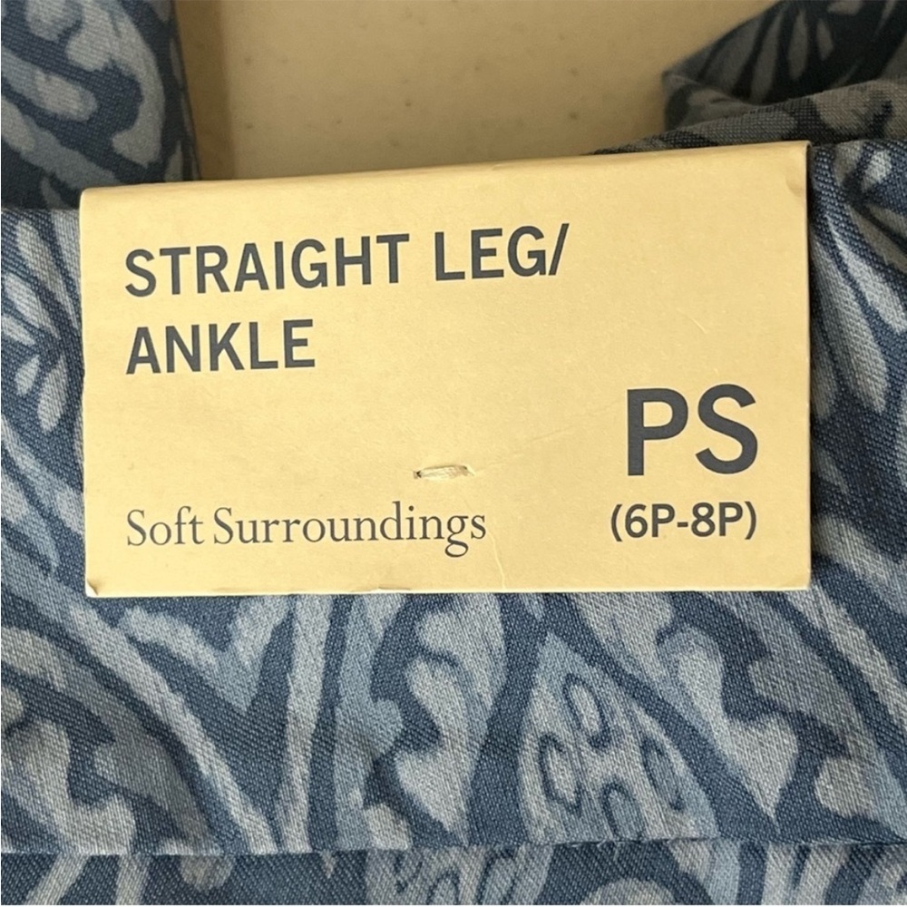 SOFT SURROUNDINGS NWT TESORI PRINT BLUE STRAIGHT LEG ANKLE PANTS SMALL PETITE - Picture 7 of 12